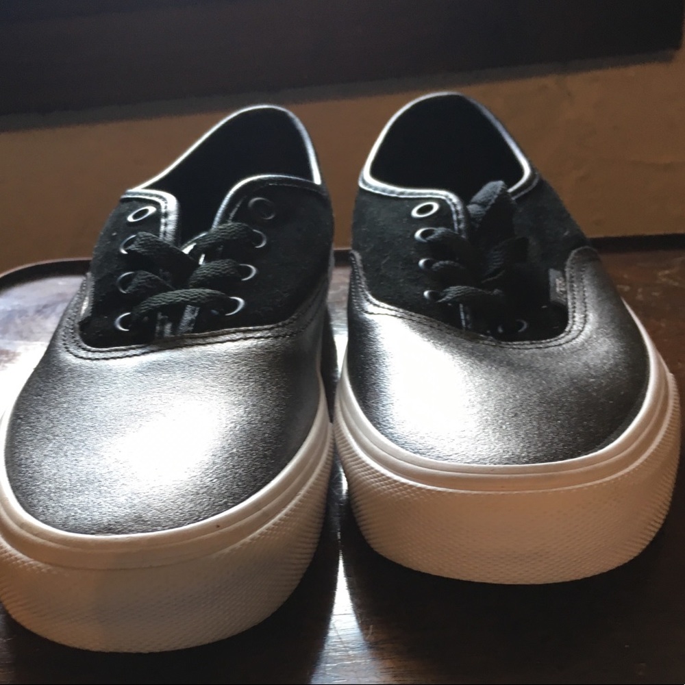 Silver and black vans authentics. Metallic. NWOT.